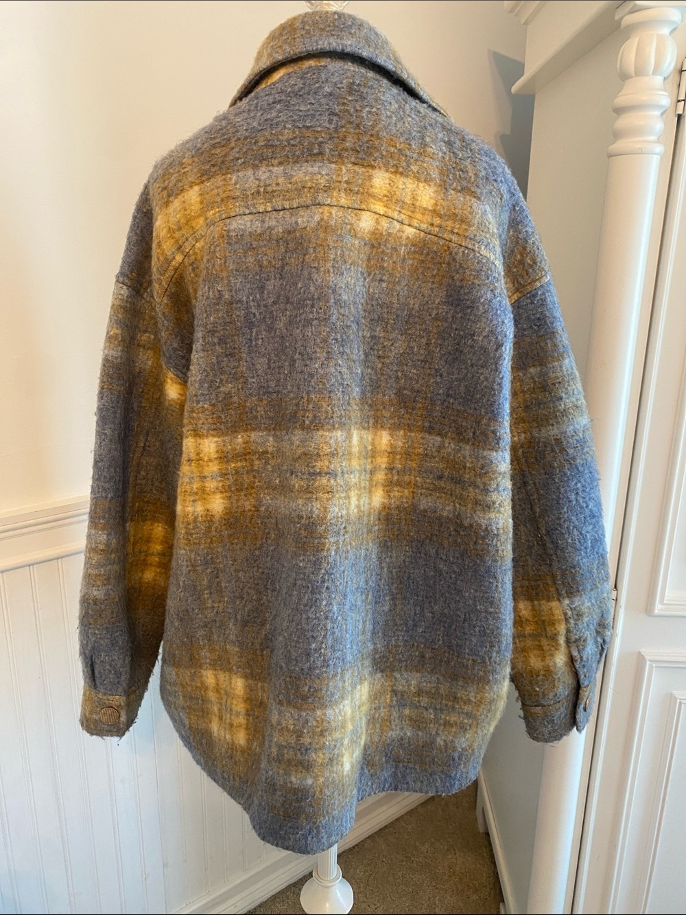 Zara Gray And Mustard Plaid Wool-Blend Shacket View 5